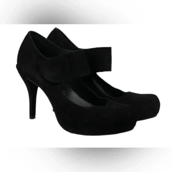 Pedro Garcia Black suede stylish day 2 nite platform Maryjane Velcro heel pump 8 - Picture 1 of 6